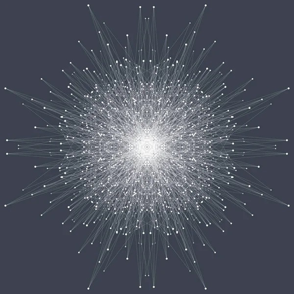 Fraktal element med anslutna linjer och punkter. Stordata är komplexa. Partikel föreningar. Nätverksanslutning, linjerna plexus. Minimalistisk kaotiska design, vektorillustration. — Stock vektor