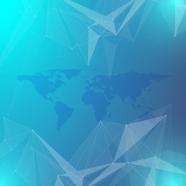 Geometrik grafik arka plan iletişim. Büyük veri siyasi Dünya Haritası ile karmaşık. Parçacık bileşikler. Ağ bağlantısı, satırları pleksus. Minimalist kaotik tasarımı, vektör çizim.