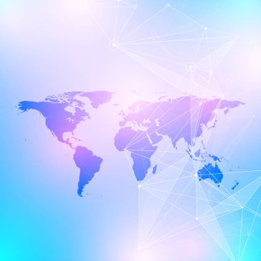 Geometrik grafik arka plan iletişim. Büyük veri siyasi Dünya Haritası ile karmaşık. Parçacık bileşikler. Ağ bağlantısı, satırları pleksus. Minimalist kaotik tasarımı, vektör çizim.