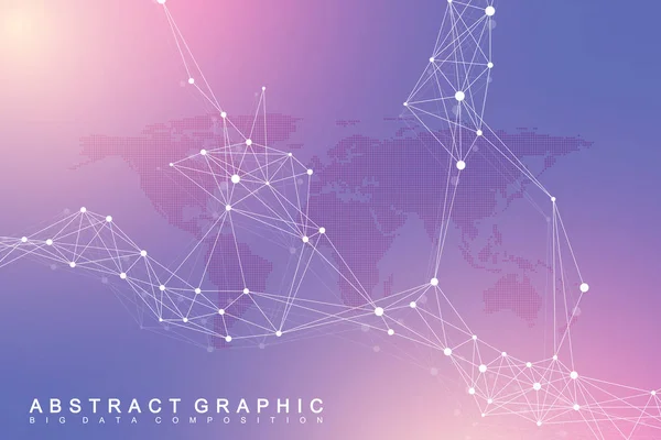 Molécula geométrica de fondo gráfico y comunicación. Complejo de macrodatos con compuestos. Fondo de perspectiva. Arreglo mínimo. Visualización digital de datos. Ilustración científica de vectores cibernéticos . — Vector de stock