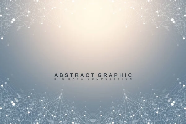 Molécula de fundo gráfico geométrico e comunicação. Grande complexo de dados com compostos. Cenário prospectivo. Matriz mínima. Visualização de dados digitais. Ilustração científica do vetor cibernético . — Vetor de Stock