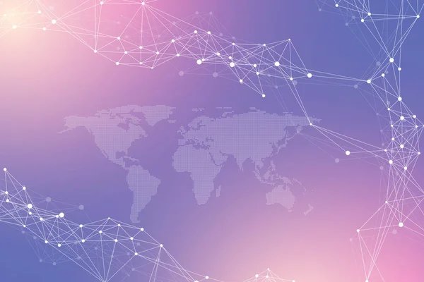 Comunicación geométrica de fondo gráfico con Mapa Mundial de Puntos. Complejo de macrodatos con compuestos. Arreglo mínimo de perspectiva. Visualización digital de datos. Ilustración científica de vectores cibernéticos . — Vector de stock