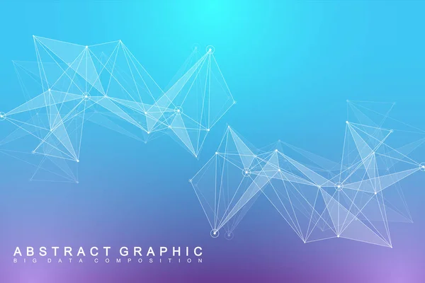 Molécula de fundo gráfico geométrico e comunicação. Grande complexo de dados com compostos. Linhas plexo, matriz mínima. Visualização de dados digitais. Ilustração científica do vetor cibernético . — Vetor de Stock