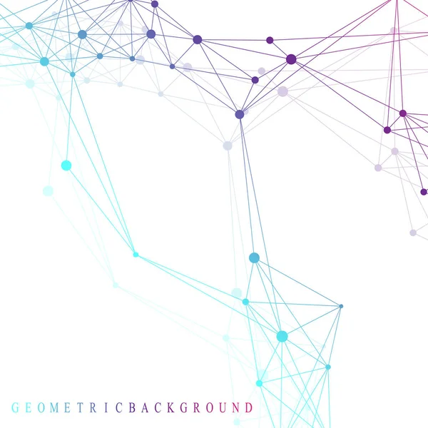 Geometrische grafische Hintergrundmoleküle und Kommunikation. Big-Data-Komplex mit Verbindungen. Perspektivkulisse. Minimalaufgebot. digitale Datenvisualisierung. wissenschaftliche kybernetische Vektorillustration. — Stockvektor