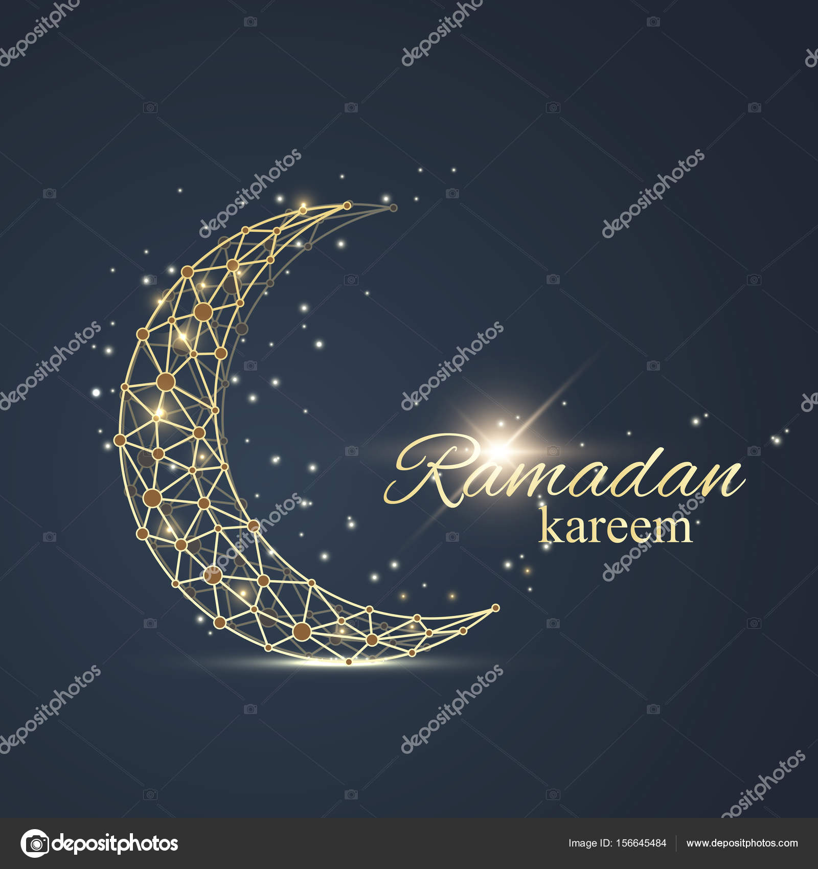 Ramadan Kareem text greetings background. Golden moon made from connected  line and  background with golden mandala decoration. Eid Mubarak  celebration. Vector illustration. Stock Vector Image by ©berya113 #156645484
