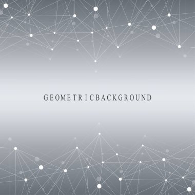 Bağlantılı çizgi ve noktalar ile geometrik arka plan. Ağ ve bağlantı arka plan tanıtımı için. Grafik poligonal arka plan. Bilimsel vektör çizim.