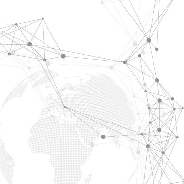 Geometrik grafik arka plan iletişim. Büyük veri gezegen ile karmaşık. Parçacık bileşikler. Genel ağ bağlantısı ve çizgiler pleksus. Minimalist kaotik tasarımı, vektör çizim.