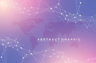 Geometrik grafik arka plan iletişim. Büyük veri siyasi Dünya Haritası ile karmaşık. Parçacık bileşikler. Ağ bağlantısı, satırları pleksus. Minimalist kaotik tasarımı, vektör çizim.