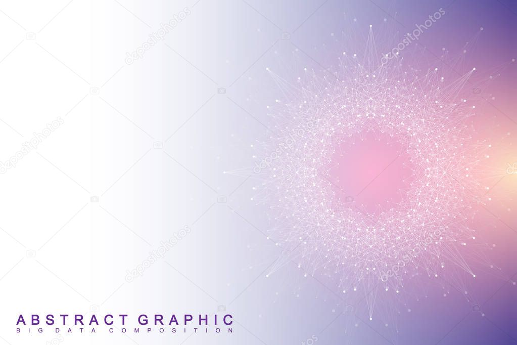 Fractal element with compounds lines and dots. Big data complex. Graphic abstract background communication. Minimal array Big data. Digital data visualization. Vector illustration.