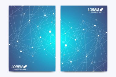 Vektör şablonu için broşür, broşür, el ilanı, ilan, kapak, katalog, dergi veya yıllık raporu. Geometrik arka plan molekül ve iletişim. Sibernetik noktalar. Satırları pleksus. Kart yüzeyi.
