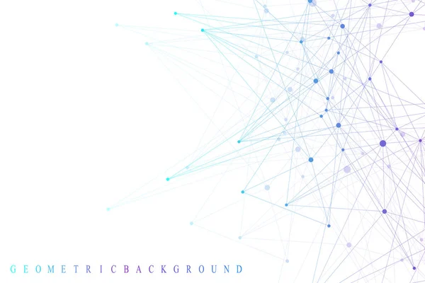 Geometrische grafische Hintergrundmoleküle und Kommunikation. Big-Data-Komplex mit Verbindungen. Perspektivkulisse. Minimalaufgebot. digitale Datenvisualisierung. wissenschaftliche kybernetische Vektorillustration. — Stockvektor