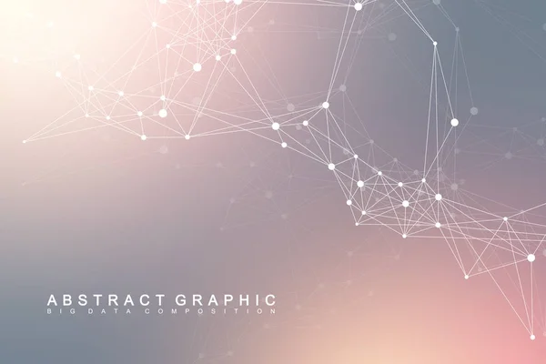 Comunicazione geometrica dello sfondo grafico. Connessioni di rete globali. Complesso wireframe con composti. Contesto prospettico. Visualizzazione dei dati digitali. Vettore cibernetico scientifico . — Vettoriale Stock