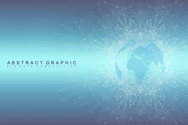 Geometrycznej graficzny tła komunikacji. Globalna sieć połączeń. Model szkieletowy complex z związki. Perspektywy tło. Wizualizacja danych cyfrowych. Naukowe cybernetyczny wektor. — Wektor stockowy