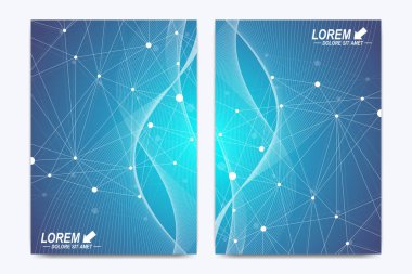 Vektör şablonu için broşür, broşür, el ilanı, ilan, kapak, katalog, dergi veya yıllık raporu. Geometrik arka plan molekül ve iletişim. Sibernetik noktalar. Satırları pleksus. Kart yüzeyi.