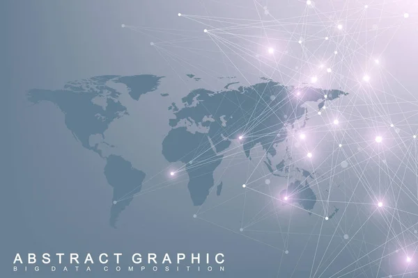 Mapa político del mundo con el concepto de red tecnológica global. Visualización digital de datos. Plexo de líneas. Comunicación de fondo de Big Data. Ilustración del vector científico — Vector de stock