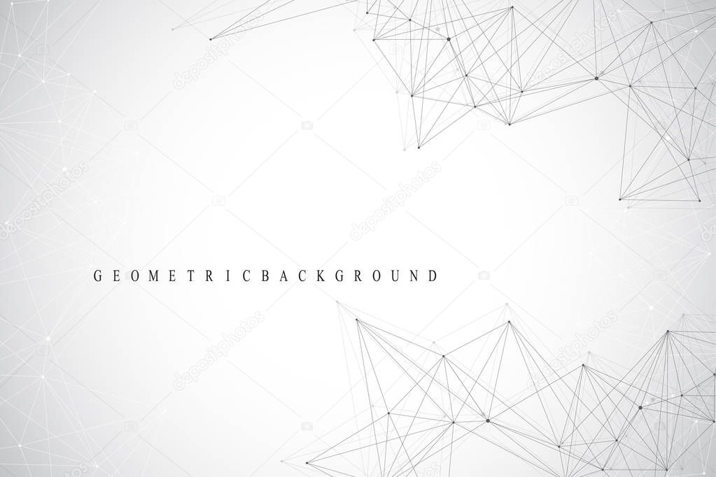 Geometric graphic background communication. Global network connections. Wireframe complex with compounds. Perspective backdrop. Digital data visualization. Scientific cybernetic vector.