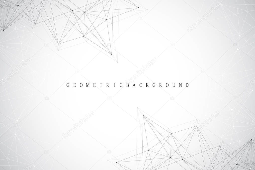 Geometric abstract background with connected line and dots. Graphic background for your design. Vector illustration.