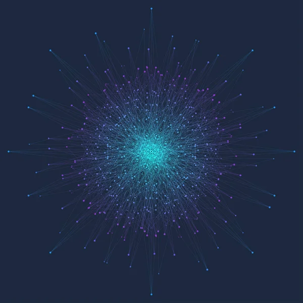 Fraktal element med uppkopplade och prickar. Virtuella bakgrund kommunikation eller partikel föreningar. Minimalistisk stil koncentrisk cirkel. Digital datavisualisering. Linjerna plexus. Vektorillustration — Stock vektor