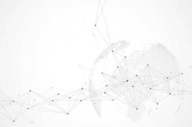 Dünya Dünya ile sanal grafik arka plan iletişim. Bilim ve teknoloji bir anlamda. Dijital veri görselleştirme. Vektör çizim