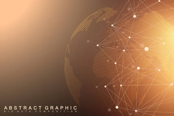Virtual Graphic Background Communication with World Globe (en inglés). Un sentido de la ciencia y la tecnología. Visualización digital de datos. Ilustración vectorial — Vector de stock