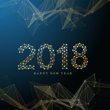 Metin tasarım Noel ve mutlu yeni yıl 2018. Grafik arka plan iletişim. Bağlantılı çizgilerin noktalı. Öğe sunumlar, kartpostallar, el ilanları, broşür ve posterler, illüstrasyon için Tasarla.