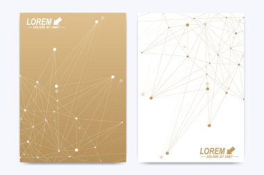 Modern vektör şablonu için broşür, broşür, el ilanı, ilan, kapak, katalog, dergi veya yıllık raporu. Bağlantılı çizgilerin ve noktaların geometrik desen. Sibernetik noktalar. Satırları pleksus. Kart yüzeyi