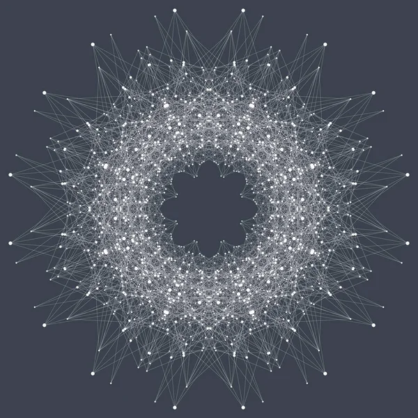 Elemento fractal con línea y puntos conectados. Comunicación de fondo virtual o compuestos de partículas. Conexión de red global. Visualización digital de datos. Ilustración vectorial . — Vector de stock
