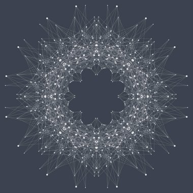 Genel ağ bağlantısı. Sanal arka plan iletişim veya parçacık bileşikler. Küresel iş. Vektör çizim.