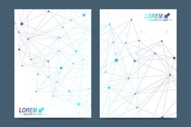 Vektör şablonu için broşür, broşür, el ilanı, ilan, kapak, katalog, dergi veya yıllık raporu. Geometrik arka plan molekül ve iletişim. Sibernetik noktalar. Satırları pleksus. Kart yüzeyi.