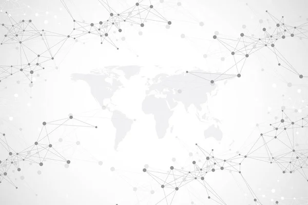 Politická mapa světa s koncepcí globálních technologických sítí. Digitální vizualizace dat. Lines plexus. Komunikace na pozadí dat. Vědecká vektorová ilustrace — Stockový vektor