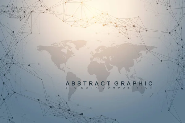 Mapa Mundial Político com conceito de rede de tecnologia global. Visualização de dados digitais. Linhas de plexo. Comunicação de fundo Big Data. Ilustração do vetor científico — Vetor de Stock