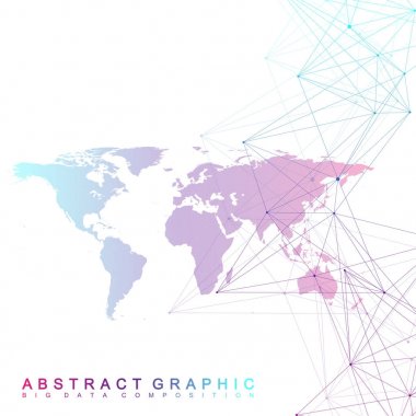 Büyük veri karmaşık dünya küre. Grafik arka plan iletişim. Perspektif zemin bir derinlik. Bileşikler içeren sanal en az dizi. Dijital veri görselleştirme. Vektör çizim büyük veri.