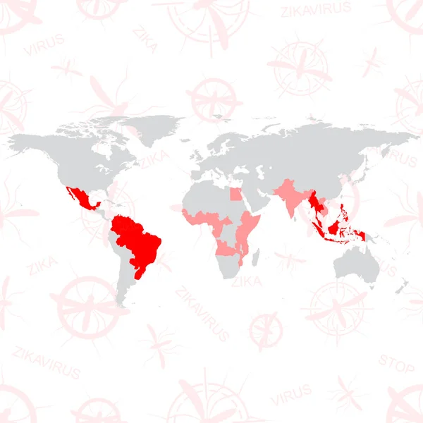 Virus Zika. Carte du monde vectorielle du virus Zika avec des couches modifiables. Zika fond . — Image vectorielle