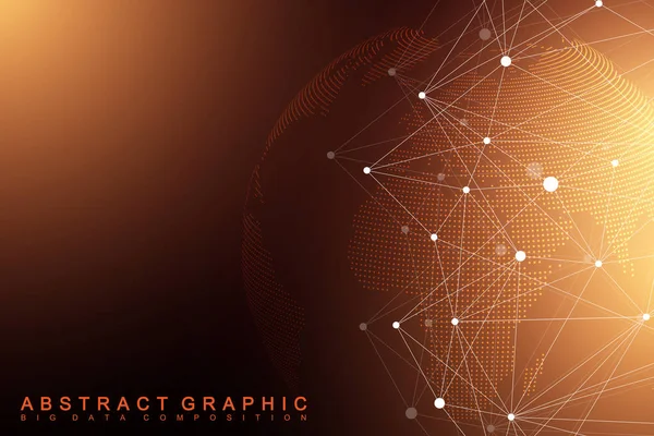 Virtual Graphic Abstract Background Communication with World Globe (en inglés). Fondo de perspectiva de la profundidad. Visualización digital de datos. Ilustración vectorial — Vector de stock