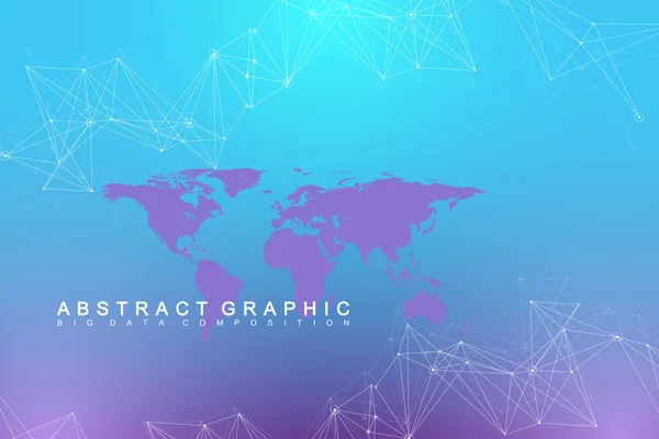 Mapa político del mundo con el concepto de red tecnológica global. Visualización digital de datos. Plexo de líneas. Comunicación de fondo de Big Data. Ilustración del vector científico — Vector de stock