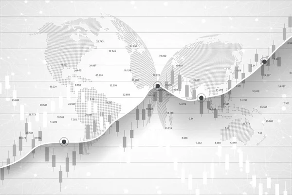 Börse und Börse. Kerzenständer-Diagramm des Aktienmarkthandels. Börsendaten. Bullish Point, Trend der Graphik. Vektorillustration. — Stockvektor