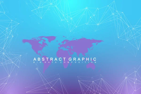 Mapa político del mundo con el concepto de red tecnológica global. Visualización digital de datos. Plexo de líneas. Comunicación de fondo de Big Data. Ilustración del vector científico — Vector de stock