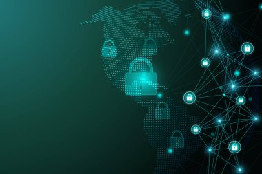 Koruma kavramı. Veri güvenlik sistemi kalkan koruması doğrulama. Siber Güvenlik ve bilgi veya ağ koruması. Gelecekte siber teknoloji. Sistem gizlilik. Vektör çizim.