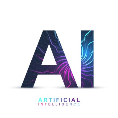 Yapay zeka Logo. Yapay zeka ve öğrenme kavramı makine. Vektör simgesi AI. Neural ağlar ve başka bir modern teknolojiler kavramları.