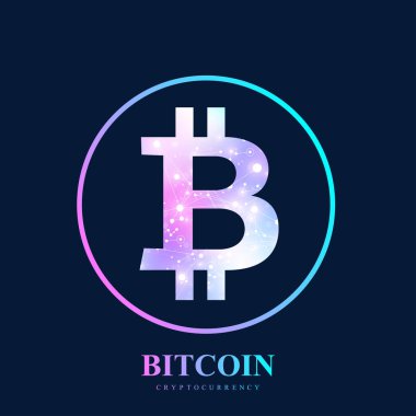 Bitcoin. Fiziksel bit sikke. Bitcoin dijital para sikke hasar dünya finans sistemi. Cryptocurrency. Sanal para. Vektör çizim.