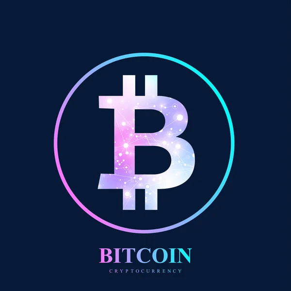 Bitcoin. Moeda física. Bitcoin moeda digital danos sistema financeiro mundial. Criptomoeda. Dinheiro virtual. Ilustração vetorial . — Vetor de Stock