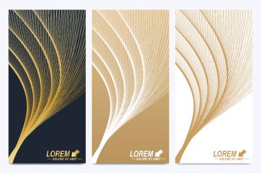 Modern set of vector flyers. Molecule and communication background. Geometric abstract golden package. Connected line with dots. Golden design in trendy linear style. clipart
