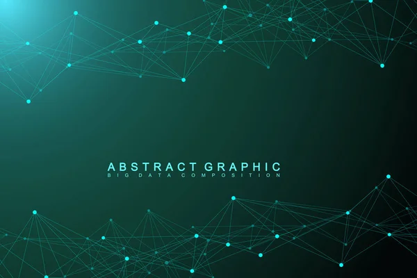 Geometrische grafische achtergrond molecuul en communicatie. Grote gegevens complex met verbindingen. Perspectief achtergrond. Minimale matrix. Digitale data visualisatie. Wetenschappelijke cybernetische vectorillustratie. — Stockvector