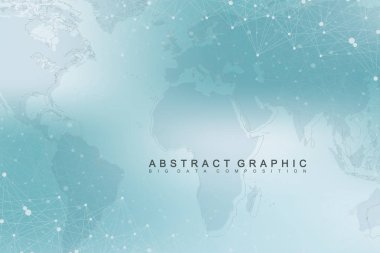 Dünya Haritası ile geometrik grafik arka plan iletişim. Büyük veri bileşikler ile karmaşık. Perspektif zemin. En az dizi. Dijital veri görselleştirme. Bilimsel sibernetik vektör çizim.