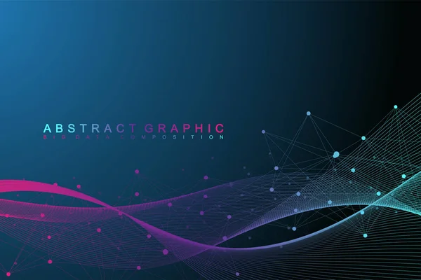 Molécula de fundo gráfico geométrico e comunicação. Grande complexo de dados com compostos. Cenário prospectivo. array mínimo Big data. Visualização de dados digitais. Ilustração do vetor científico . —  Vetores de Stock