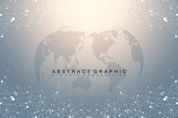 Dünya Haritası ile geometrik grafik arka plan iletişim. Büyük veri bileşikler ile karmaşık. Perspektif zemin. En az dizi. Dijital veri görselleştirme. Bilimsel sibernetik vektör çizim. — Stok Vektör