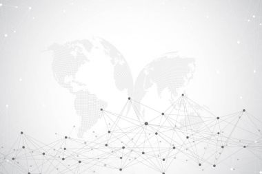 Büyük veri görselleştirme dünya küre. Soyut vektör arka plan dinamik dalgalar ile. Genel ağ bağlantısı. Teknolojik anlamda soyut illüstrasyon.