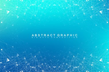 Bağlantılı çizgi ve noktalar ile geometrik soyut vektör. Küresel ağ bağlantı arka plan. Teknolojik anlamda soyut illüstrasyon.