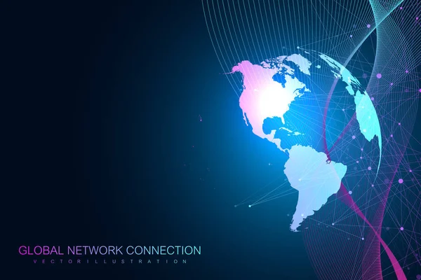 Nagy adatmegjelenítési földgömbön. Absztrakt vektor háttér dinamikus hullámok. Globális hálózati kapcsolat. Technológiai értelemben elvont illusztrációja. — Stock Vector