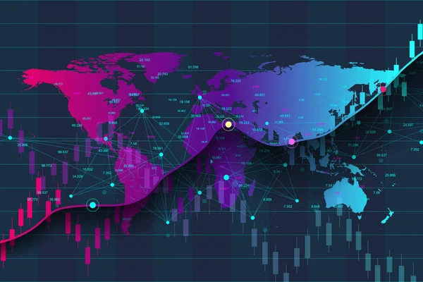 Análise de Big Data e inteligência de negócios. Conceito de análise digital com gráfico e gráficos. Calendário financeiro Infográfico do Mapa Mundial. Ilustração vetorial . — Vetor de Stock